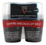 Vichy Homme Déodorant Anti-Transpirant Anti-Irritations 48H Roll-On Lot de 2 x 50 ml