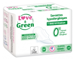 Love & Green Serviettes Hypoallergéniques Super 12 Serviettes Love & Green Serviettes Hypoallergéniques Super 12 Serviettes