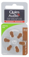 Quies Audio 6 Piles Zinc Air pour Aides Auditives (312) Quies Audio 6 Piles Zinc Air pour Aides Auditives (312)