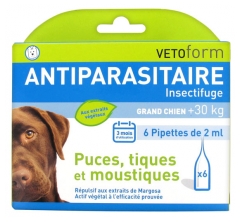Vetoform Antiparasitaire Insectifuge Grand Chien 6 Pipettes Vetoform Antiparasitaire Insectifuge Grand Chien 6 Pipettes