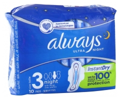 Always Ultra Night 10 Serviettes Taille 3 Always Ultra Night 10 Serviettes Taille 3
