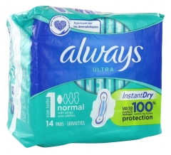 Always Ultra Normal avec Ailettes 14 Serviettes Hygiéniques Taille 1 Always Ultra Normal avec Ailettes 14 Serviettes Hygiéniques Taille 1