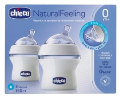 Chicco Natural Feeling 2 Biberons Débit Lent 150 ml 0 Mois et + Chicco Natural Feeling 2 Biberons Débit Lent 150 ml 0 Mois et +