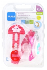 MAM Chupete Anatómico de Silicona 0-6 Meses y Cinta Sujeta-Chupetes MAM Chupete Anatómico de Silicona 0-6 Meses y Cinta Sujeta-Chupetes