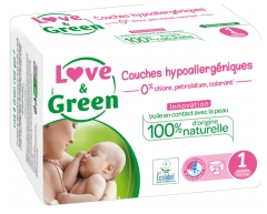 Love & Green Couches Hypoallergéniques 23 Couches Taille 1 (2-5 kg) Love & Green Couches Hypoallergéniques 23 Couches Taille 1 (2-5 kg)