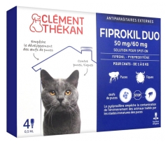 Clément Thékan Fiprokil Duo 50 mg/60 mg Chat 4 Pipettes Clément Thékan Fiprokil Duo 50 mg/60 mg Chat 4 Pipettes