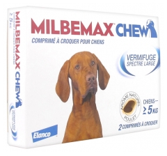 Elanco Milbemax Chew Vermifuge Spectre Large Pour Chiens de + 5 kg 2 Comprimés Elanco Milbemax Chew Vermifuge Spectre Large Pour Chiens de + 5 kg 2 Comprimés