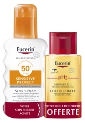 Eucerin Sun Protection Sensitive Protect Sun Spray SPF50+ 200ml + PH5 Shower Oil 100ml Free Eucerin Sun Protection Sensitive Protect Sun Spray SPF50+ 200ml + PH5 Shower Oil 100ml Free