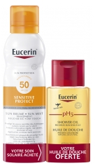 Eucerin Sun Protection Sensitive Protect Transparenter Nebel-Spray SPF50 200 ml + PH5 Duschöl 100 ml Geschenkt Eucerin Sun Protection Sensitive Protect Transparenter Nebel-Spray SPF50 200 ml + PH5 Duschöl 100 ml Geschenkt