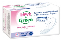 Love & Green pour Fuites Urinaires Serviettes Hypoallergéniques Maxi Nuit 12 Serviettes Love & Green pour Fuites Urinaires Serviettes Hypoallergéniques Maxi Nuit 12 Serviettes
