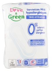 Love & Green Serviettes Hypoallergéniques Maxi Nuit 12 Serviettes Love & Green Serviettes Hypoallergéniques Maxi Nuit 12 Serviettes