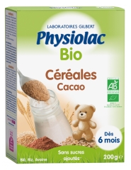 Physiolac Bio Céréales Cacao Dès 6 Mois 200 g Physiolac Bio Céréales Cacao Dès 6 Mois 200 g