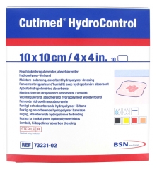 Essity Cutimed HydroControl 10 Pansements Régulateurs d'Humidité Avec Hydropolymère Absorbant 10 cm x 10 cm