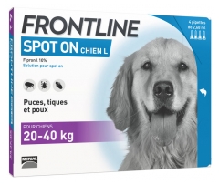 Frontline Spot-On Chien L (20-40 kg) 4 Pipettes Frontline Spot-On Chien L (20-40 kg) 4 Pipettes