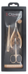 3 Claveles Manicure Set With Pink Gold Bias Tip Tweezers 3 Claveles Manicure Set With Pink Gold Bias Tip Tweezers