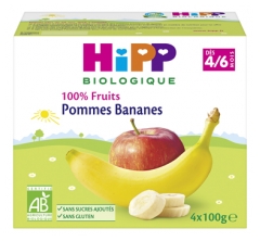 HiPP 100% Fruits Pommes Bananes dès 4/6 Mois Bio 4 Pots HiPP 100% Fruits Pommes Bananes dès 4/6 Mois Bio 4 Pots