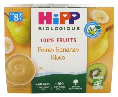 HiPP 100% Fruits Poires Bananes Kiwis dès 8 Mois Bio 4 Pots HiPP 100% Fruits Poires Bananes Kiwis dès 8 Mois Bio 4 Pots
