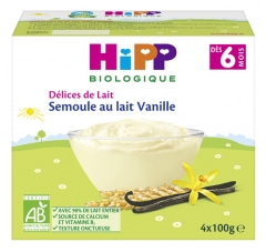 HiPP Délices de Lait Semoule au Lait Vanille dès 6 Mois Bio 4 Pots HiPP Délices de Lait Semoule au Lait Vanille dès 6 Mois Bio 4 Pots