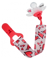 Difrax Cordelette pour Sucette Rouge I Love 0 Mois + Difrax Cordelette pour Sucette Rouge I Love 0 Mois +