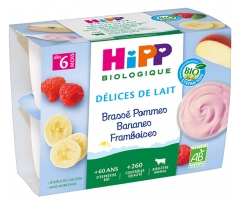 HiPP Délices de Lait Brassé Pommes Bananes Framboises dès 6 Mois Bio 4 Pots HiPP Délices de Lait Brassé Pommes Bananes Framboises dès 6 Mois Bio 4 Pots