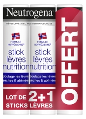Neutrogena Stick Lèvres Nutrition Lot de 3 x 4,8 g dont 1 Offert Neutrogena Stick Lèvres Nutrition Lot de 3 x 4,8 g dont 1 Offert