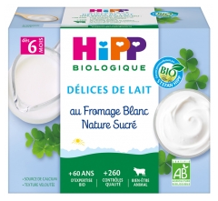 HiPP Délices de Lait au Fromage Blanc Nature Sucré dès 6 Mois Bio 4 Pots HiPP Délices de Lait au Fromage Blanc Nature Sucré dès 6 Mois Bio 4 Pots