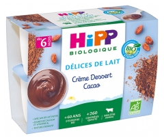 HiPP Délices de Lait Crème Dessert Cacao dès 6 Mois Bio 4 Pots HiPP Délices de Lait Crème Dessert Cacao dès 6 Mois Bio 4 Pots