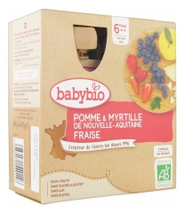 Babybio Pomme Myrtille Fraise 6 Mois et + Bio 4 Gourdes de 90 g Babybio Pomme Myrtille Fraise 6 Mois et + Bio 4 Gourdes de 90 g