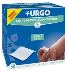 Urgo Compresses Absorbantes Douces & Stériles Non Tissées 7,5 cm x 7,5 cm 50 Sachets de 2 Compresses Urgo Compresses Absorbantes Douces & Stériles Non Tissées 7,5 cm x 7,5 cm 50 Sachets de 2 Compresses