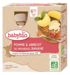Babybio Pomme Abricot Banane 6 Mois et + Bio 4 Gourdes de 90 g Babybio Pomme Abricot Banane 6 Mois et + Bio 4 Gourdes de 90 g