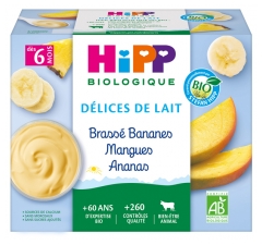 HiPP Delights of Brewed Milk Bananas Mangoes Pineapple From 6 Months Organic 4 Cups HiPP Delights of Brewed Milk Bananas Mangoes Pineapple From 6 Months Organic 4 Cups