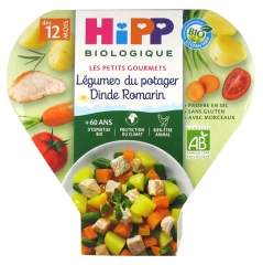 HiPP Les Petits Gourmets Légumes du Potager Dinde Romarin dès 12 Mois Bio 230 g HiPP Les Petits Gourmets Légumes du Potager Dinde Romarin dès 12 Mois Bio 230 g