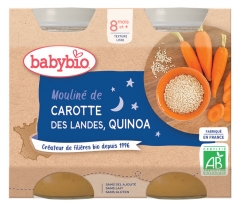 Babybio Bonne Nuit Mouliné de Carotte &amp; Quinoa 8 Mois et + Bio 2 Pots de 200 g