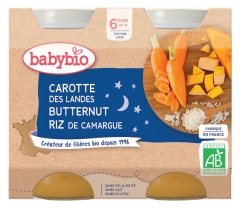 Babybio Good Night Carrot Butternut Rice 6 Months and + Organic 2 x 200 g Jars