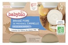Babybio Brassé Poire Cannelle 6 Mois et + Bio 2 Pots de 130 g