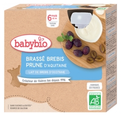 Babybio Brassé Brebis Prune 6 Mois et + Bio 4 Gourdes de 85 g