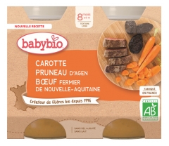 Babybio Carotte Pruneau d'Agen Boeuf Fermier de Nouvelle-Aquitaine 8 Mois et + Bio 2 Pots de 200 g