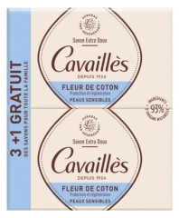 Rogé Cavaillès Savon Extra Doux Fleur de Coton Lot de 3 x 250 g + 1 Gratuit