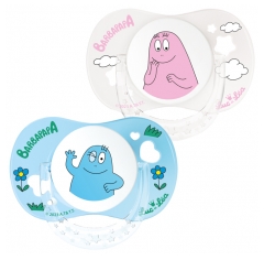 Luc et Léa 2 Physiological Silicon Soothers with Ring 0-6 Months Limited Edition Barbapapa