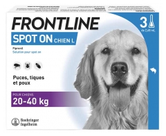 Frontline Spot-On Chien L (20-40 kg) 3 Pipettes Frontline Spot-On Chien L (20-40 kg) 3 Pipettes