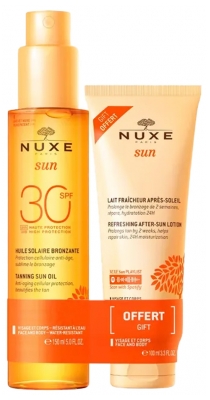 Nuxe Sun Face and Body Tanning Sun OIl SPF30 150ml + Refreshing After Sun Lotion for Face and Body 100ml Free