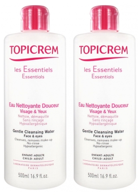 Topicrem Essentials Gentle Cleansing Water Face & Eyes 2 x 500ml
