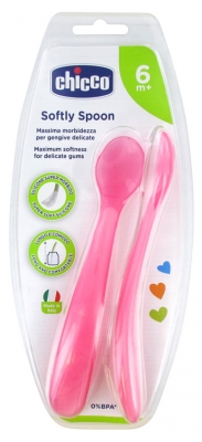 Chicco Softly Spoon 2 Cuillères Souples 6 Mois et + - Couleur : Rose