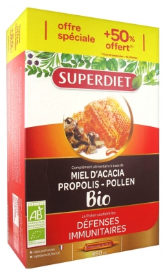 Super Diet Miel d'Acacia Propolis Pollen Bio 20 Ampoules + 10 Ampoules Offertes Super Diet Miel d'Acacia Propolis Pollen Bio 20 Ampoules + 10 Ampoules Offertes