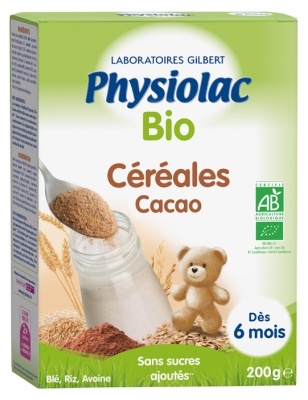 Physiolac Bio Céréales Cacao Dès 6 Mois 200 g Physiolac Bio Céréales Cacao Dès 6 Mois 200 g