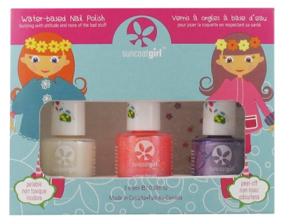 Suncoat Girl Kit 3 Nail Polishes Peel-Off Water-Based + 1 Stickers Sheet