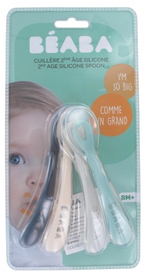 Béaba 4 2nd Age Silicone Spoons 8 Months and + - Colour: Dark Blue, White, Grey, Sea Green