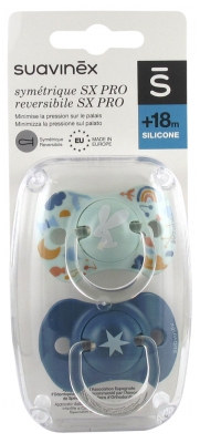 Suavinex 2 Soothers with Reversible Teat SX Pro 18 Months and + - Model: Star and rabbit blue