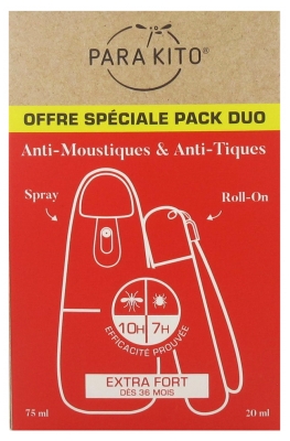 Parakito Anti-Moustiques & Anti-Tiques Spray Extra Fort 75 ml + Roll-On Extra Fort 20 ml Parakito Anti-Moustiques & Anti-Tiques Spray Extra Fort 75 ml + Roll-On Extra Fort 20 ml