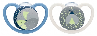 NUK Space Night 2 Silicone Soothers 0-6 Months - Colour: Blue/Grey